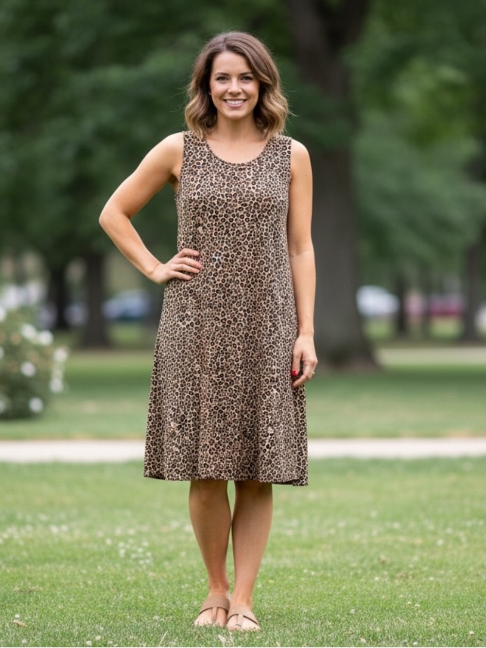 Old Navy Leopard Animal Cheetah Print Midi Dress EUC